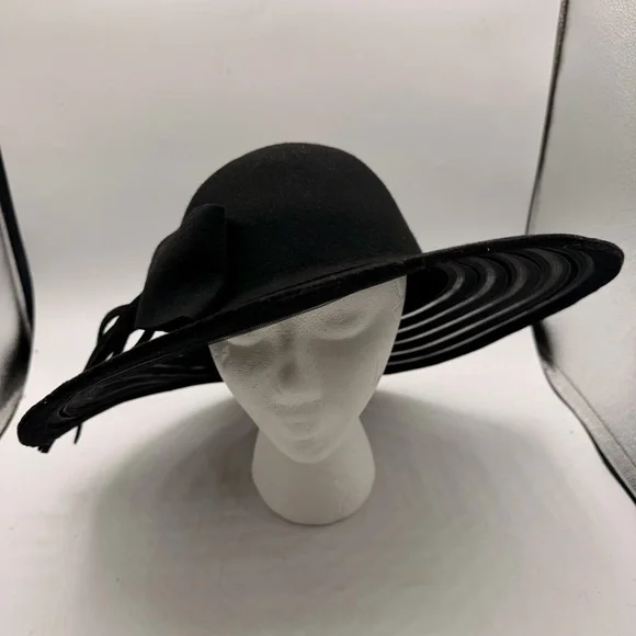 Banash Boston Wool Wide Brim Hat – Black with Ribbon Bow – NWT – Size 58 cm - Picture 4 of 10